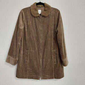 J. JILL Brown Chore Boy Farm HERITAGE TUMBLED CORD COAT Corduroy Zip Jacket Sz M